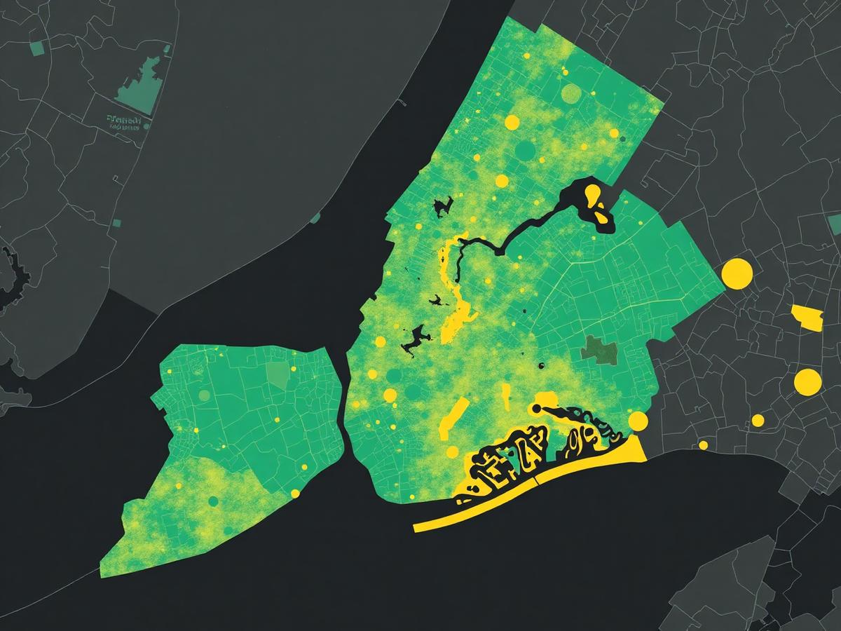 Data-layered map visualization of New York City boroughs