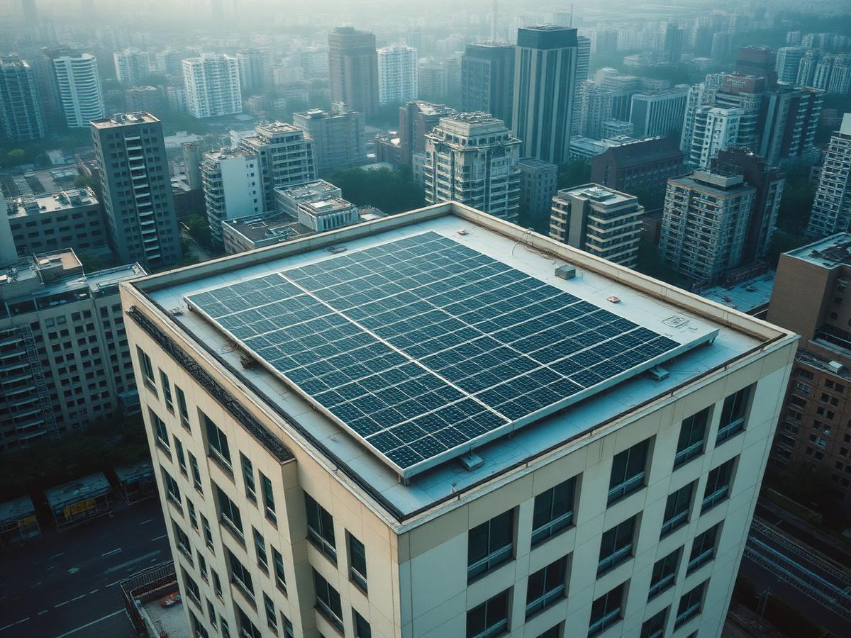 Rooftop solar array on a large urban hospital building
